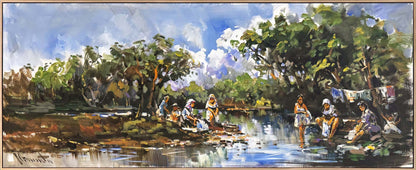 Dere Kenarında Çamaşır Yağlı Boya Tablosu