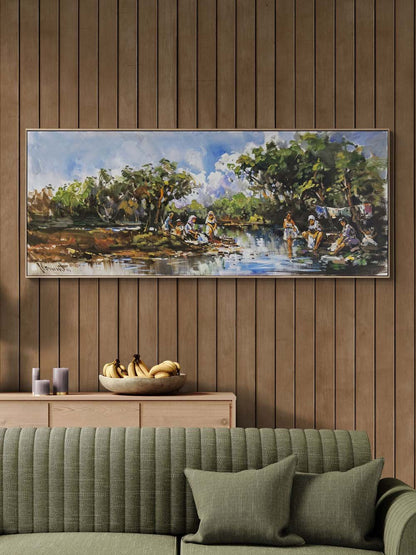 Dere Kenarında Çamaşır Yağlı Boya Tablosu