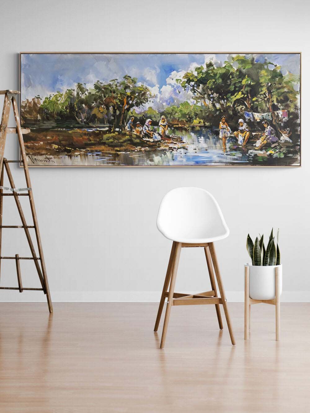 Dere Kenarında Çamaşır Yağlı Boya Tablosu