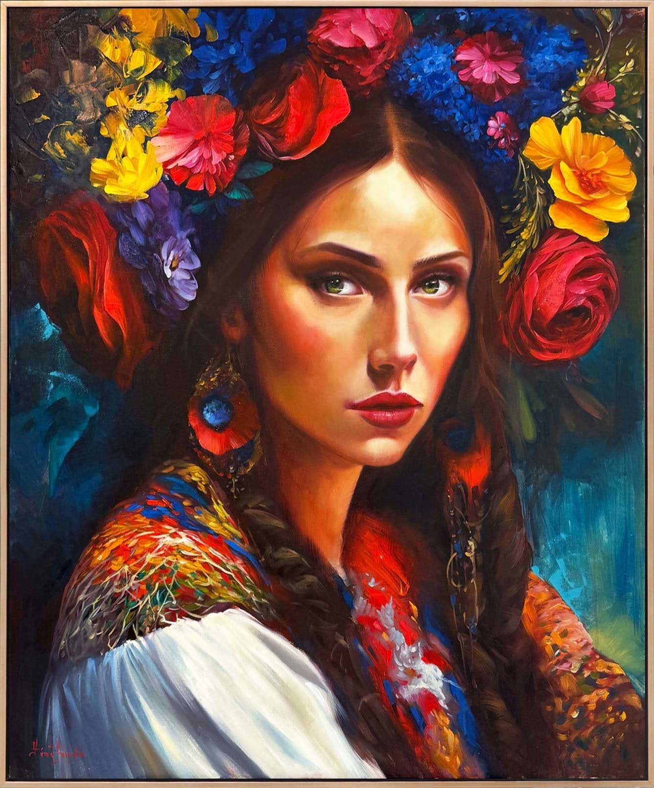 Çiçeklerden Taç Yağlı Boya Tablosu