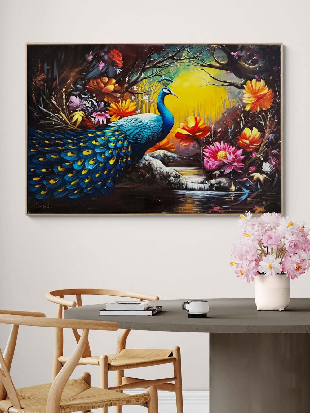 Tavus Kuşunun Gölgesinde Yağlı Boya Tablosu