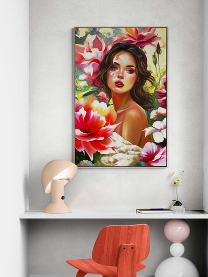 Kır Çiçeklerinin Kızı Yağlı Boya Tablosu