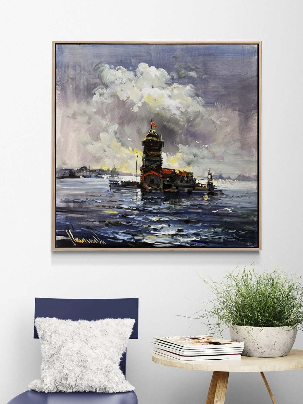 Dalgalarla Kız Kulesi Yağlı Boya Tablosu