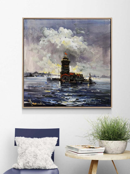 Dalgalarla Kız Kulesi Yağlı Boya Tablosu