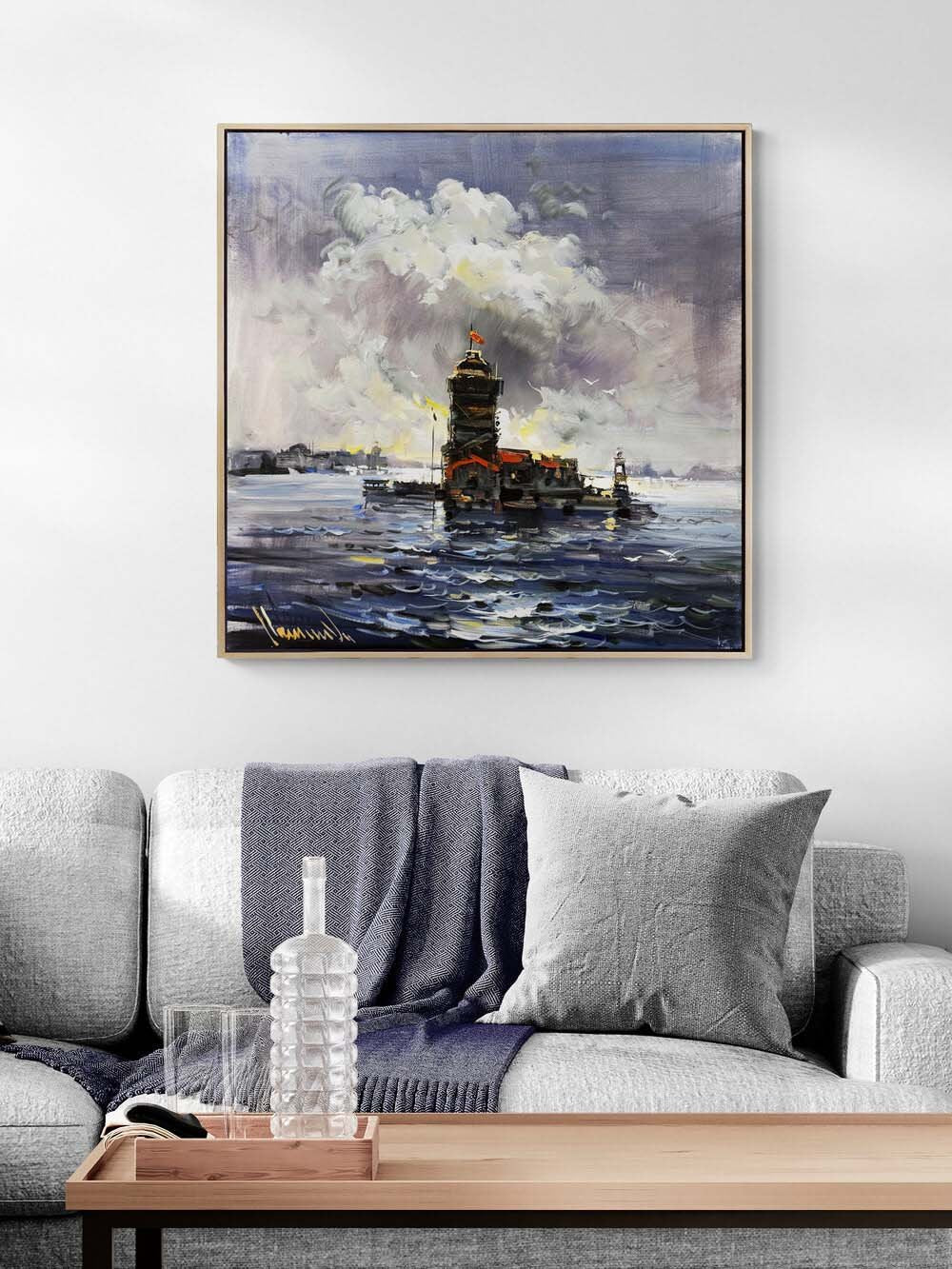 Dalgalarla Kız Kulesi Yağlı Boya Tablosu