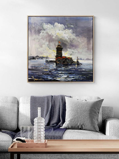 Dalgalarla Kız Kulesi Yağlı Boya Tablosu