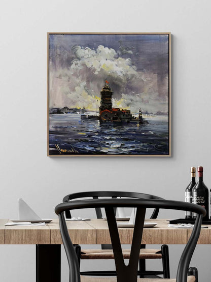 Dalgalarla Kız Kulesi Yağlı Boya Tablosu