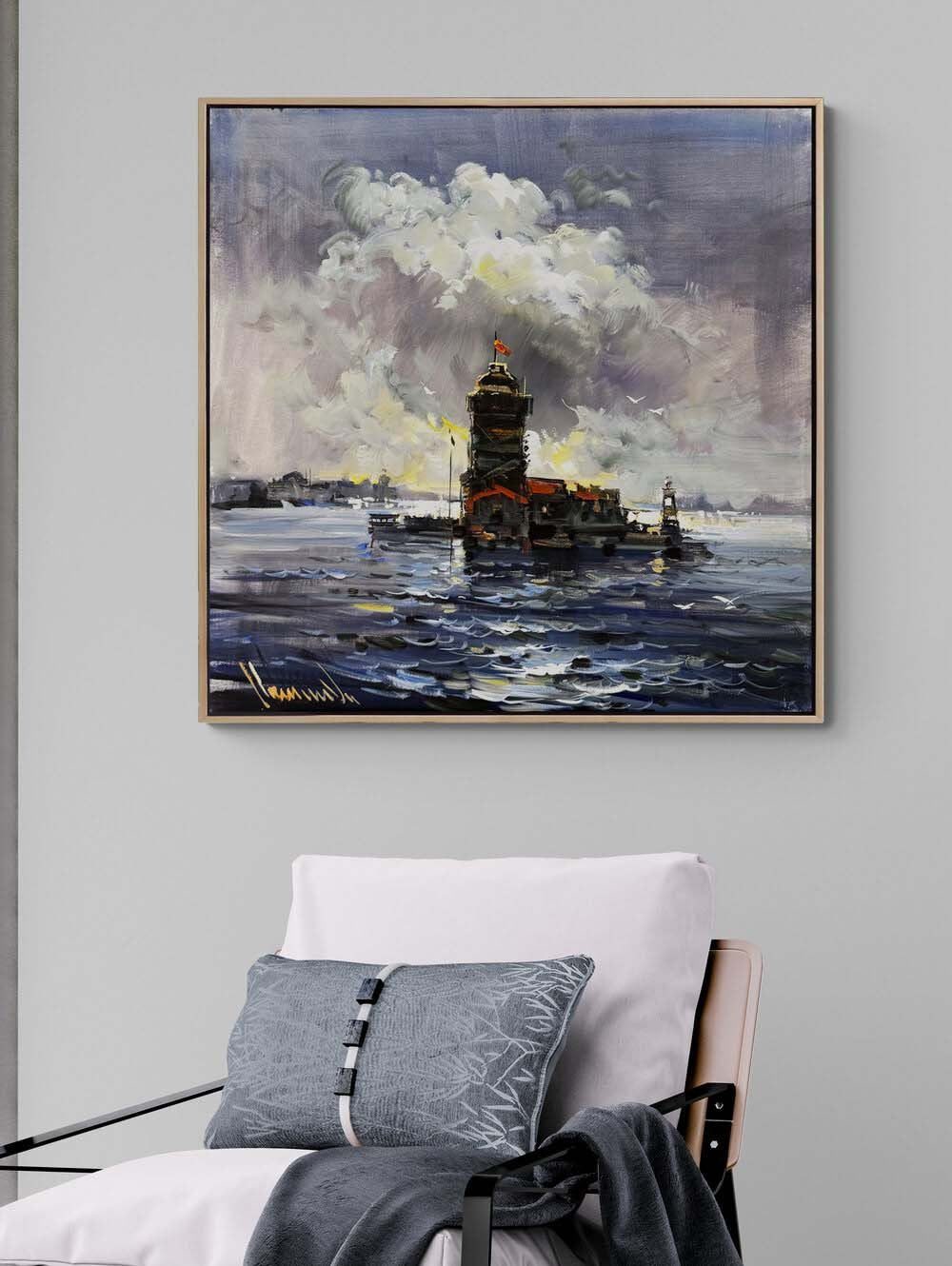 Dalgalarla Kız Kulesi Yağlı Boya Tablosu