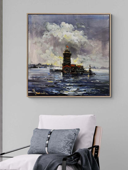 Dalgalarla Kız Kulesi Yağlı Boya Tablosu