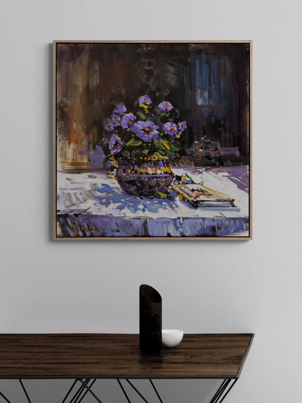 Vozada Mor Menekşeler Yağlı Boya Tablosu