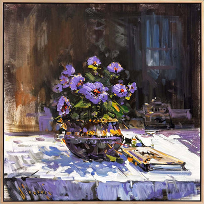 Vozada Mor Menekşeler Yağlı Boya Tablosu