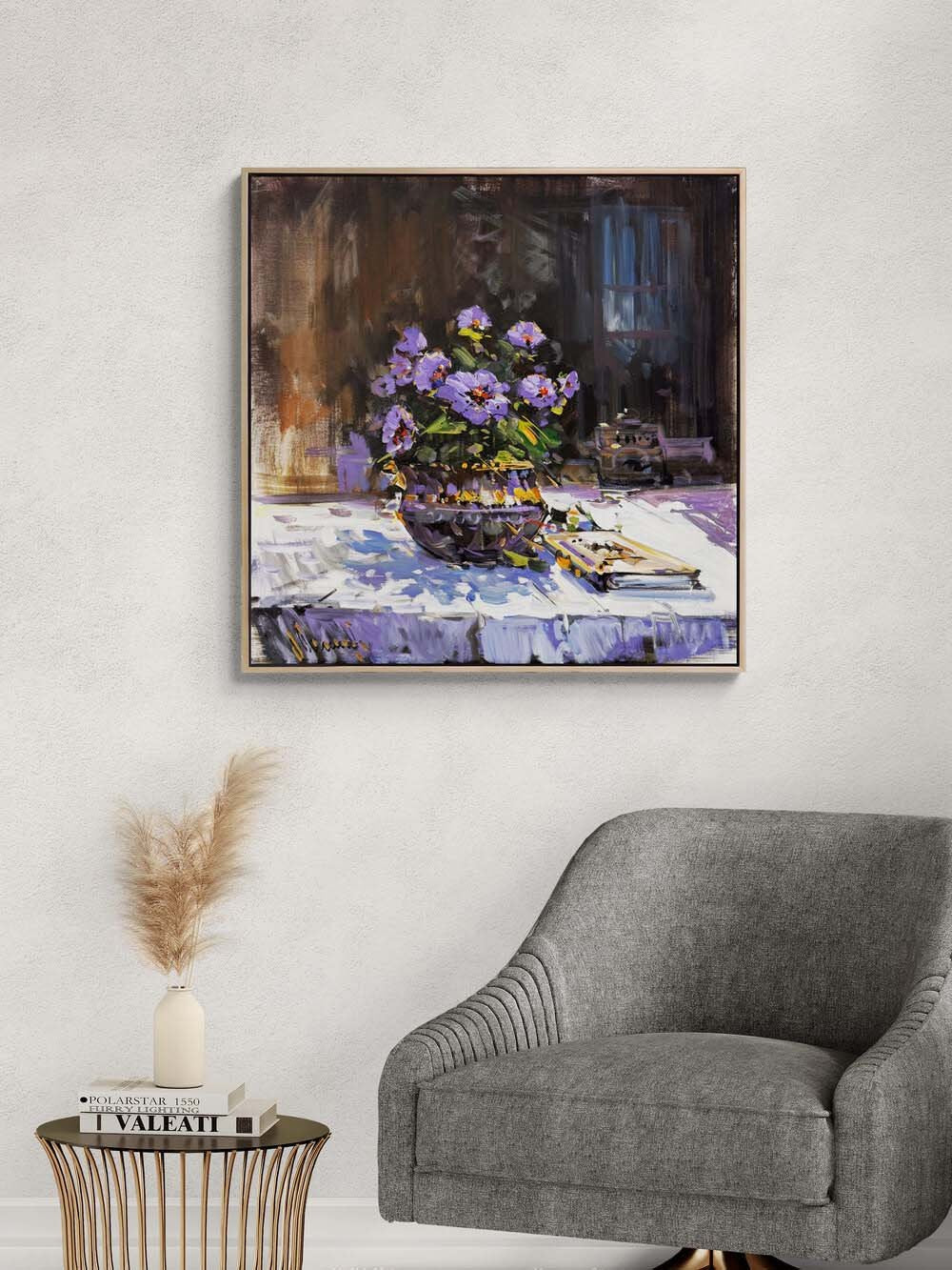 Vozada Mor Menekşeler Yağlı Boya Tablosu