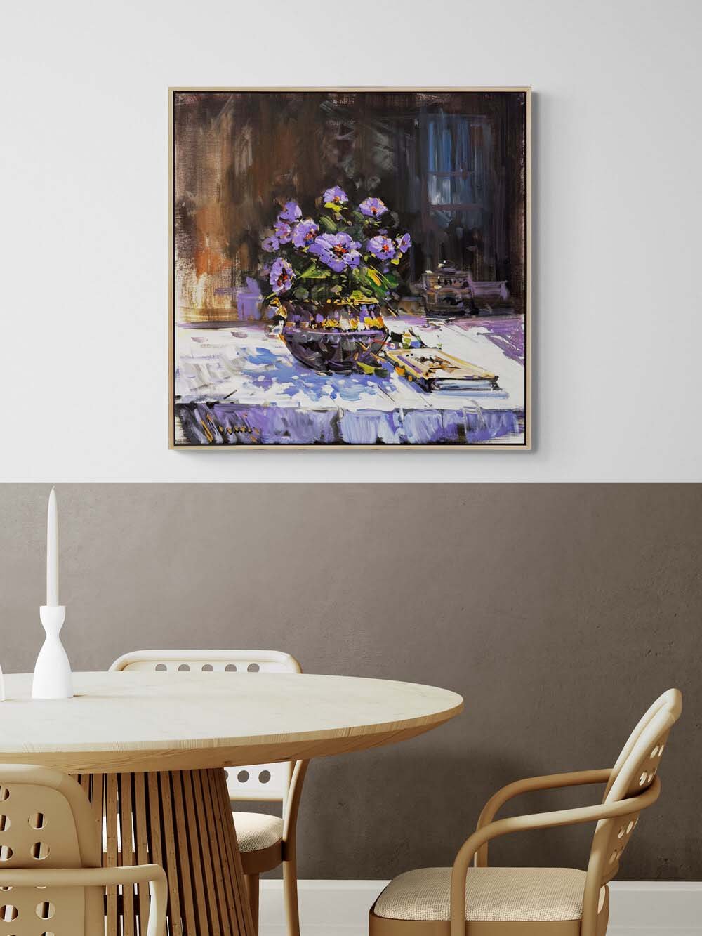 Vozada Mor Menekşeler Yağlı Boya Tablosu