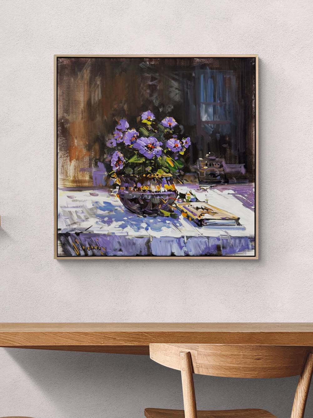 Vozada Mor Menekşeler Yağlı Boya Tablosu