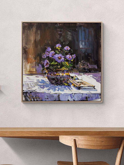 Vozada Mor Menekşeler Yağlı Boya Tablosu