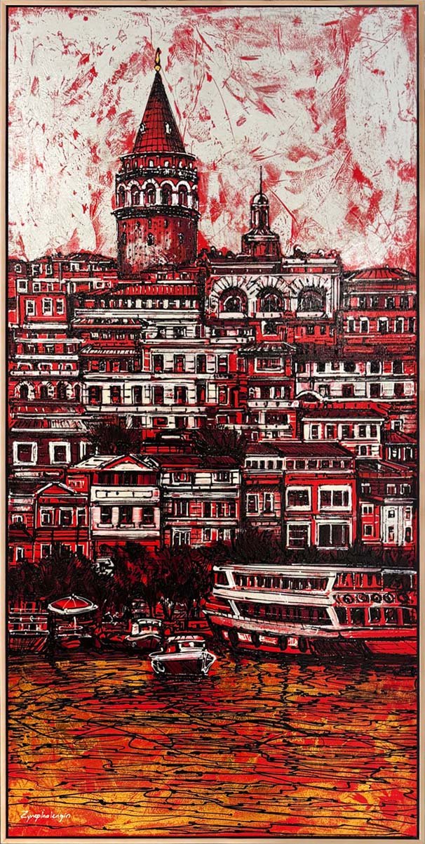 Galata'nın Kızıl Rüyası Yağlı Boya Tablosu