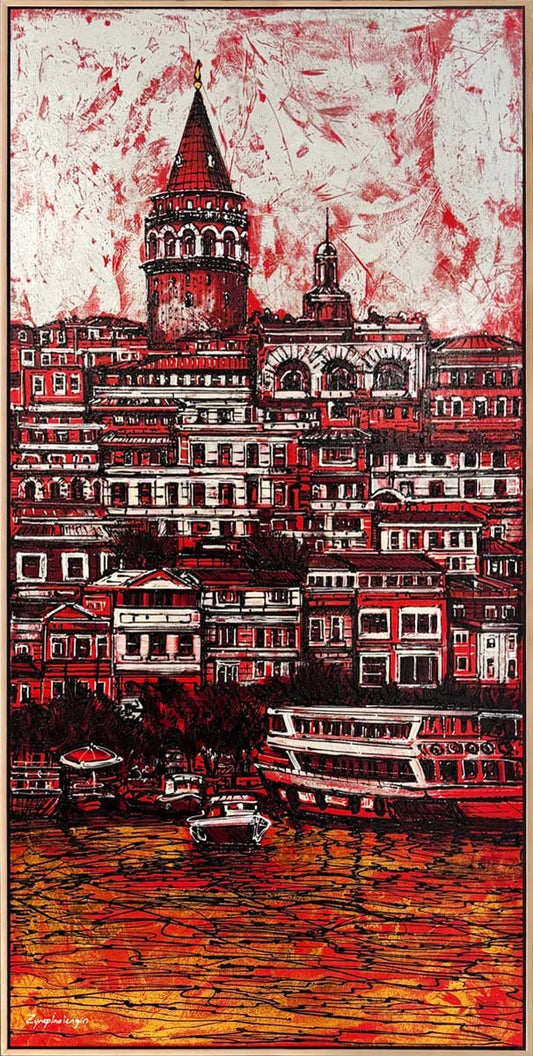 Galata'nın Kızıl Rüyası Yağlı Boya Tablosu