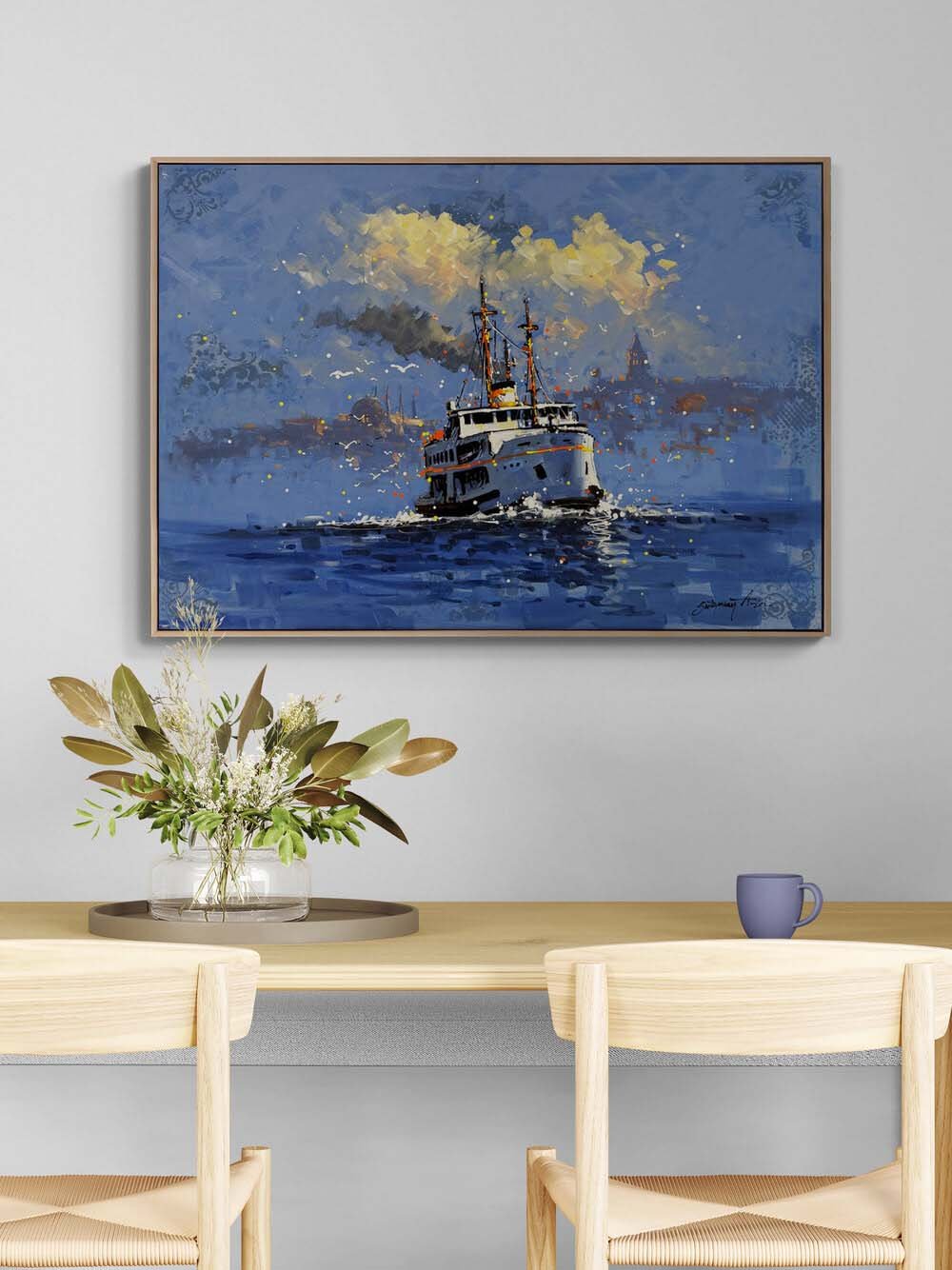 Boğazda Vapur Sefası Yağlı Boya Tablosu