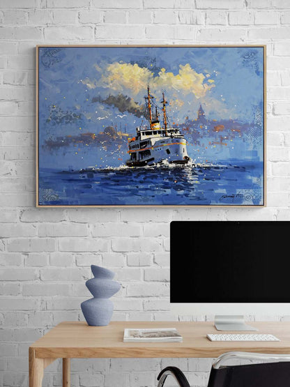 Boğazda Vapur Sefası Yağlı Boya Tablosu