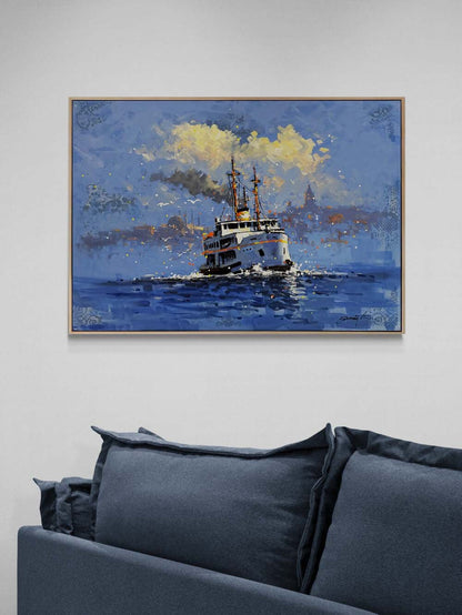 Boğazda Vapur Sefası Yağlı Boya Tablosu