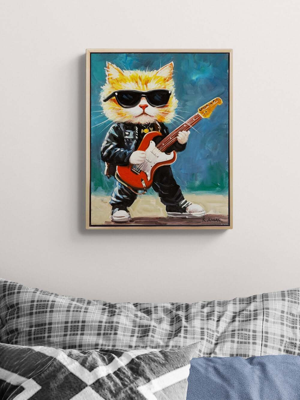 Gitarist Kedi Yağlı Boya Tablosu