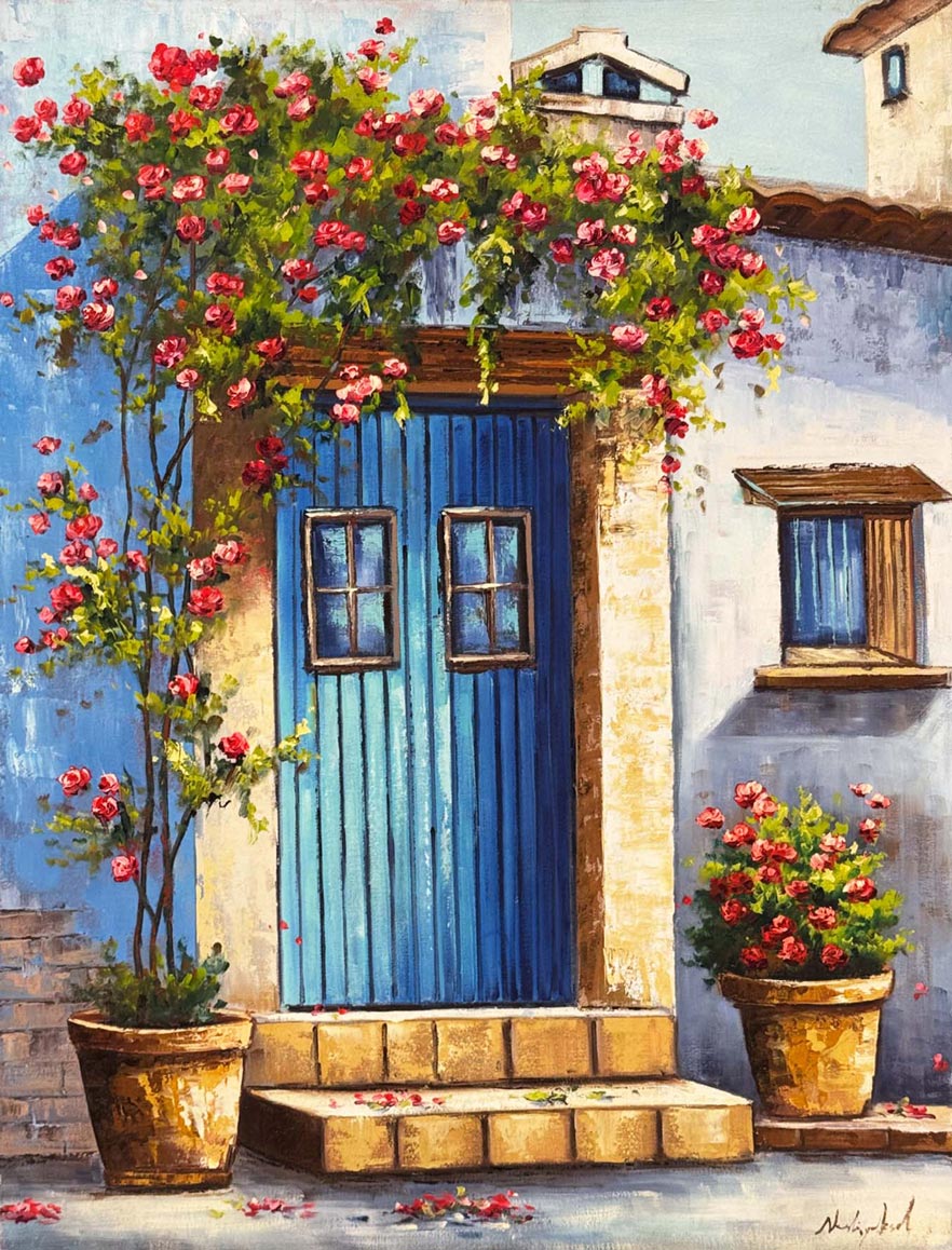 Çiçekli Gönül Kapısı Yağlı Boya Tablosu Simurg Sanatevi