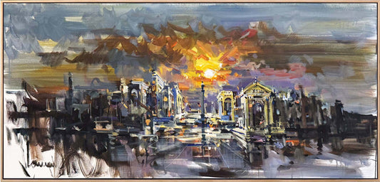 Güneşin Ardındaki Şehir Yağlı Boya Tablosu