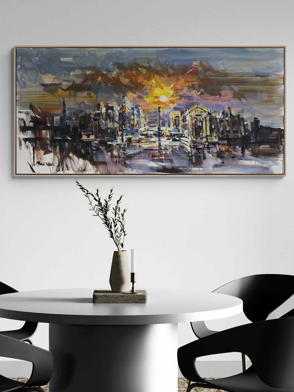 Güneşin Ardındaki Şehir Yağlı Boya Tablosu