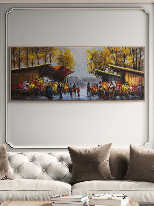 Güz Mevsiminde Çiçekçiler Yağlı Boya Tablosu