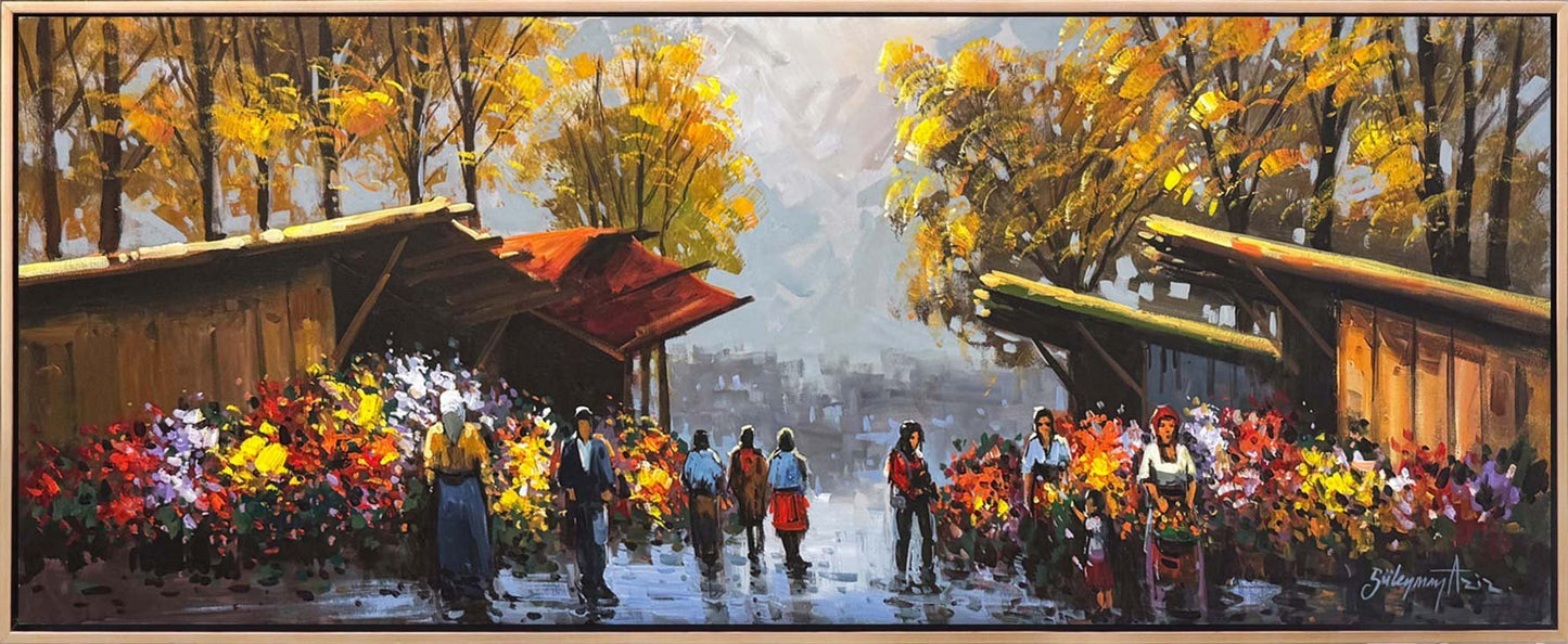 Güz Mevsiminde Çiçekçiler Yağlı Boya Tablosu