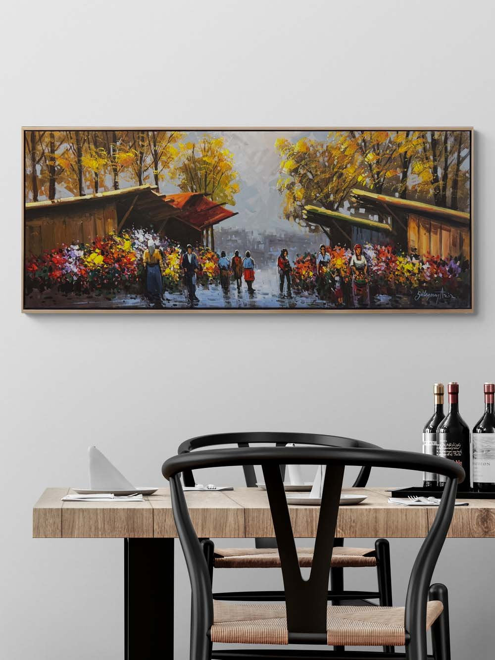 Güz Mevsiminde Çiçekçiler Yağlı Boya Tablosu