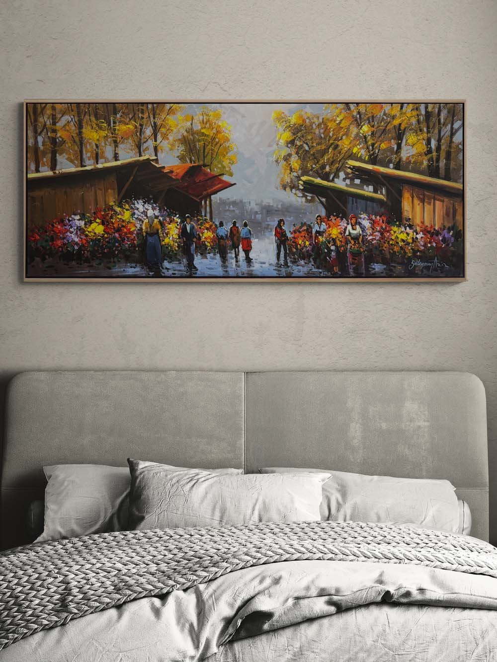 Güz Mevsiminde Çiçekçiler Yağlı Boya Tablosu