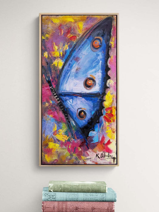 Mavi Bir Kelebek Yağlı Boya Tablosu