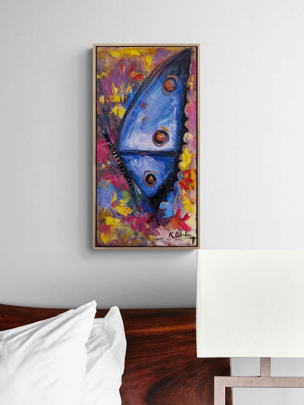 Mavi Bir Kelebek Yağlı Boya Tablosu