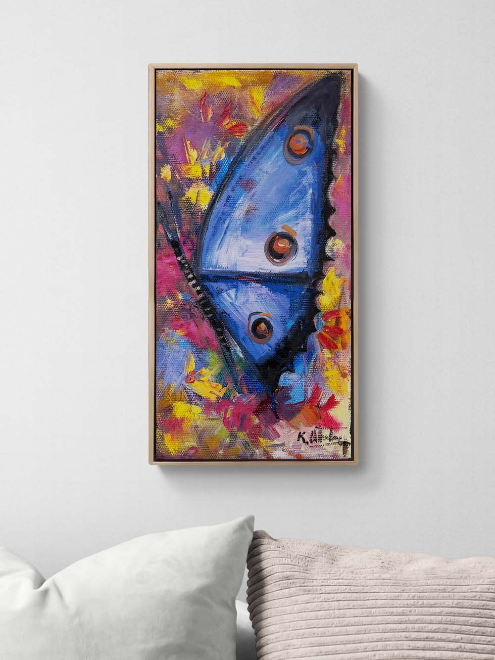 Mavi Bir Kelebek Yağlı Boya Tablosu