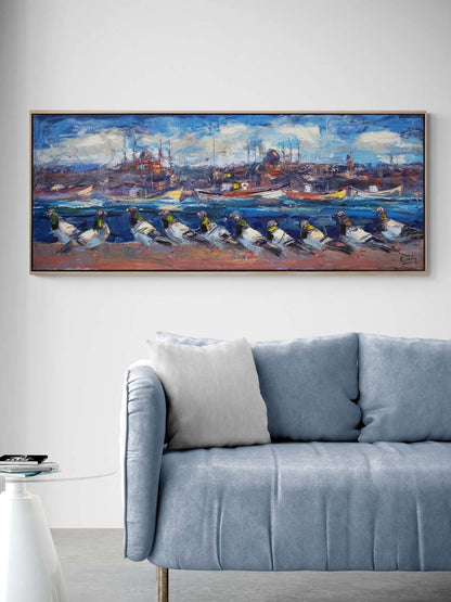 Boğazın Bekçisi Güvercinler Yağlı Boya Tablosu