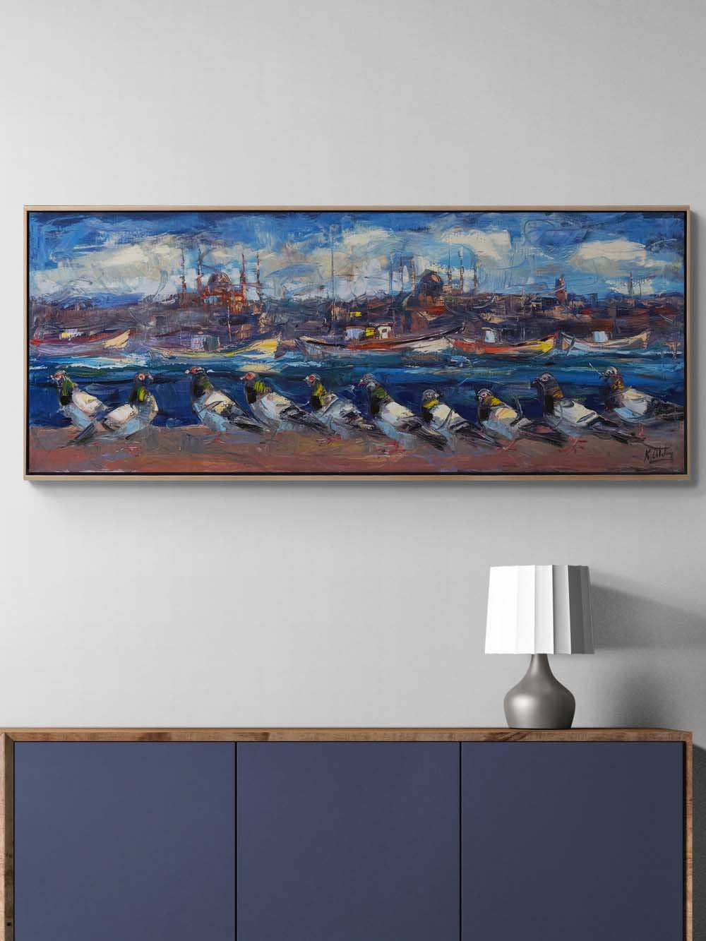 Boğazın Bekçisi Güvercinler Yağlı Boya Tablosu