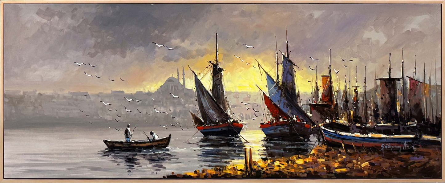 Günün İlk Işığı Boğazda Yağlı Boya Tablosu