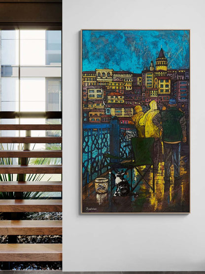 Yağmurda Bekleyiş Yağlı Boya Tablosu