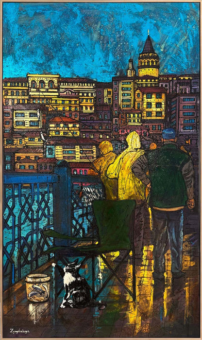 Yağmurda Bekleyiş Yağlı Boya Tablosu