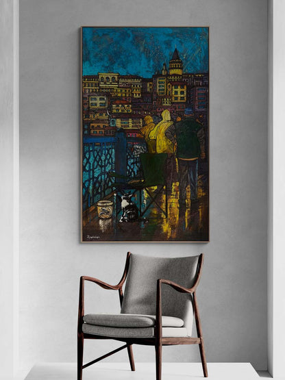 Yağmurda Bekleyiş Yağlı Boya Tablosu