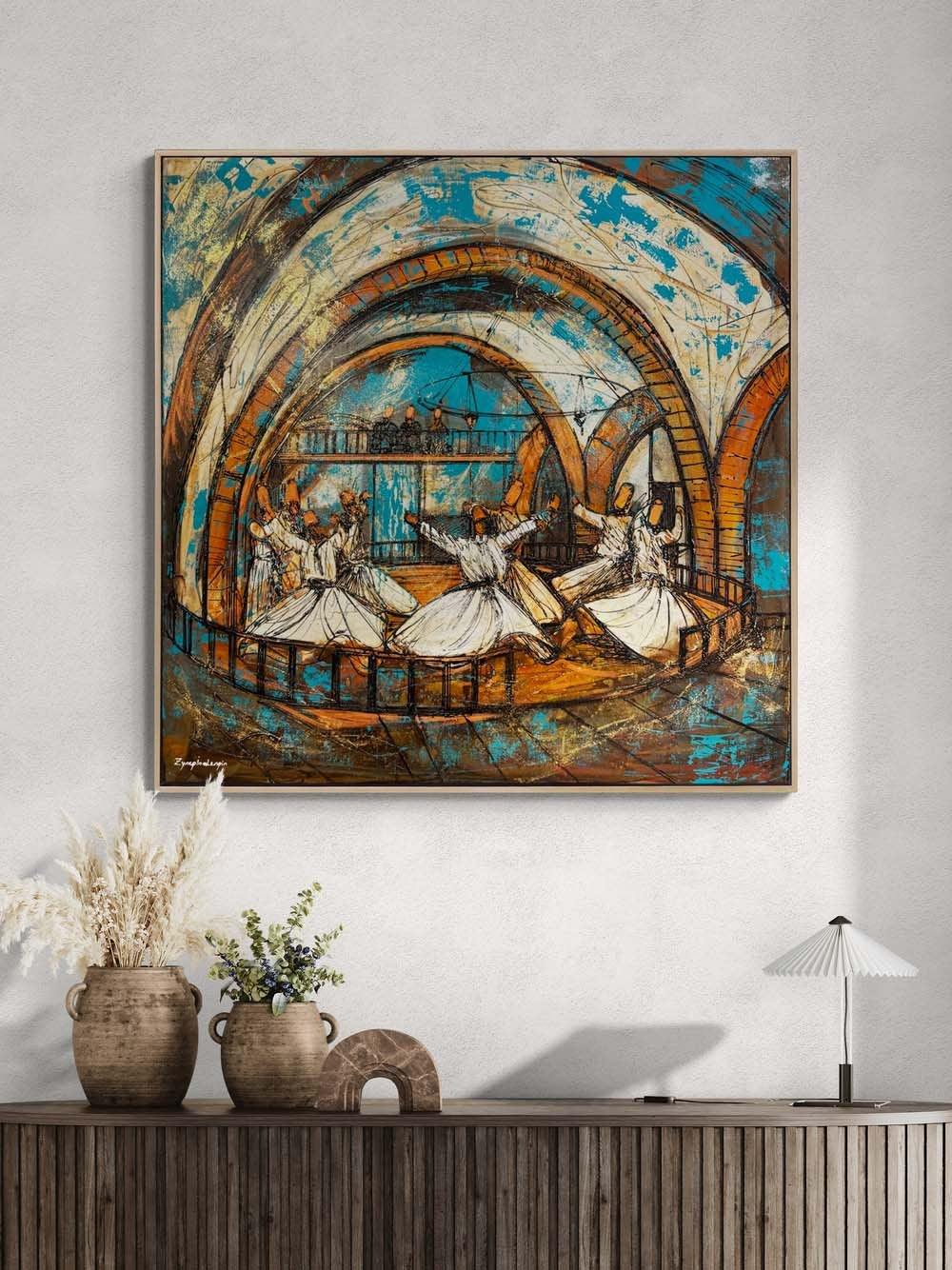 Mevlevi Dergahında Sema Yağlı Boya Tablosu