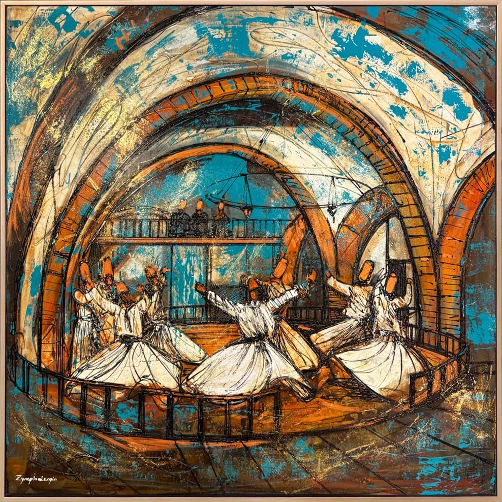 Mevlevi Dergahında Sema Yağlı Boya Tablosu