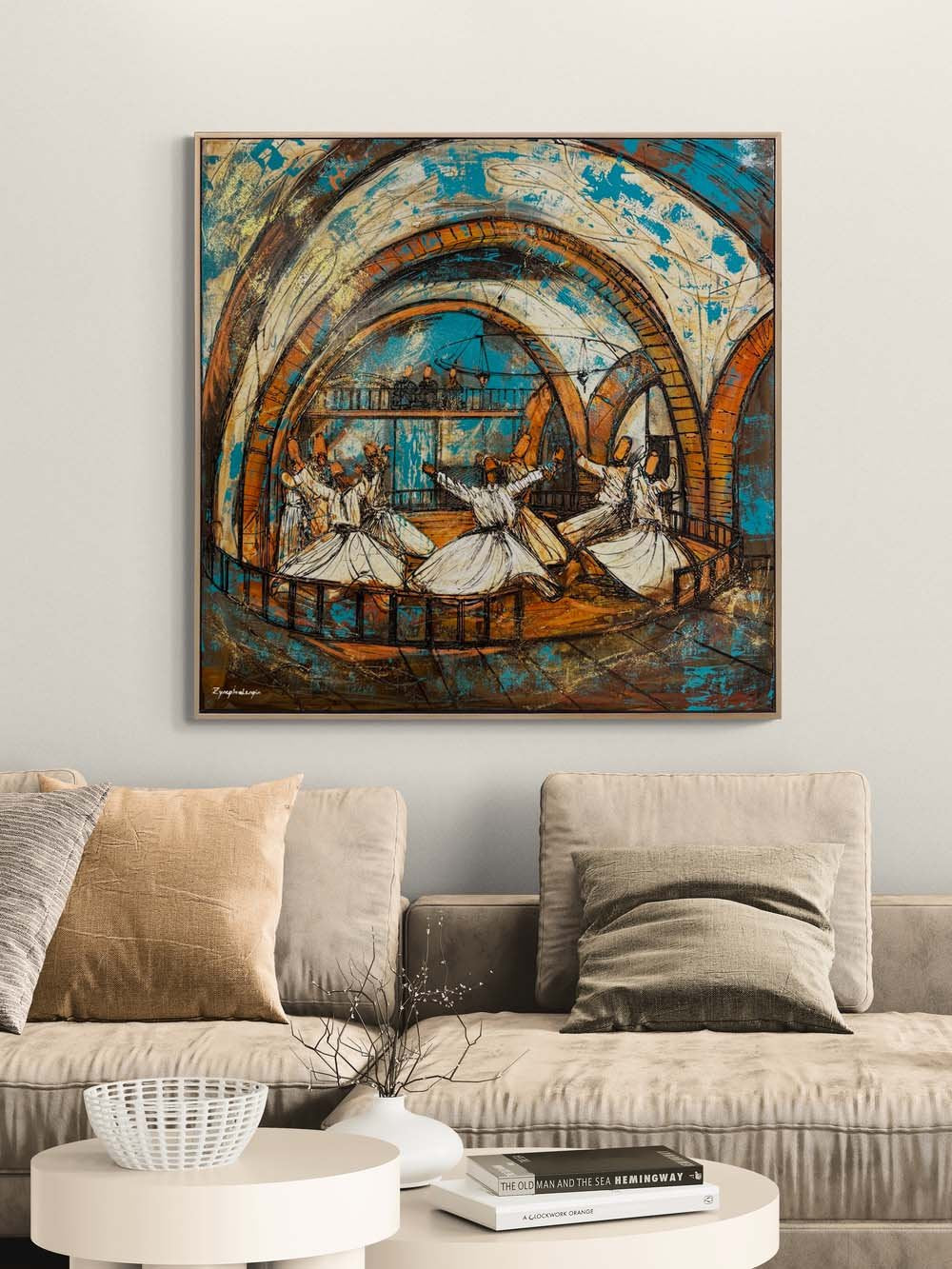 Mevlevi Dergahında Sema Yağlı Boya Tablosu