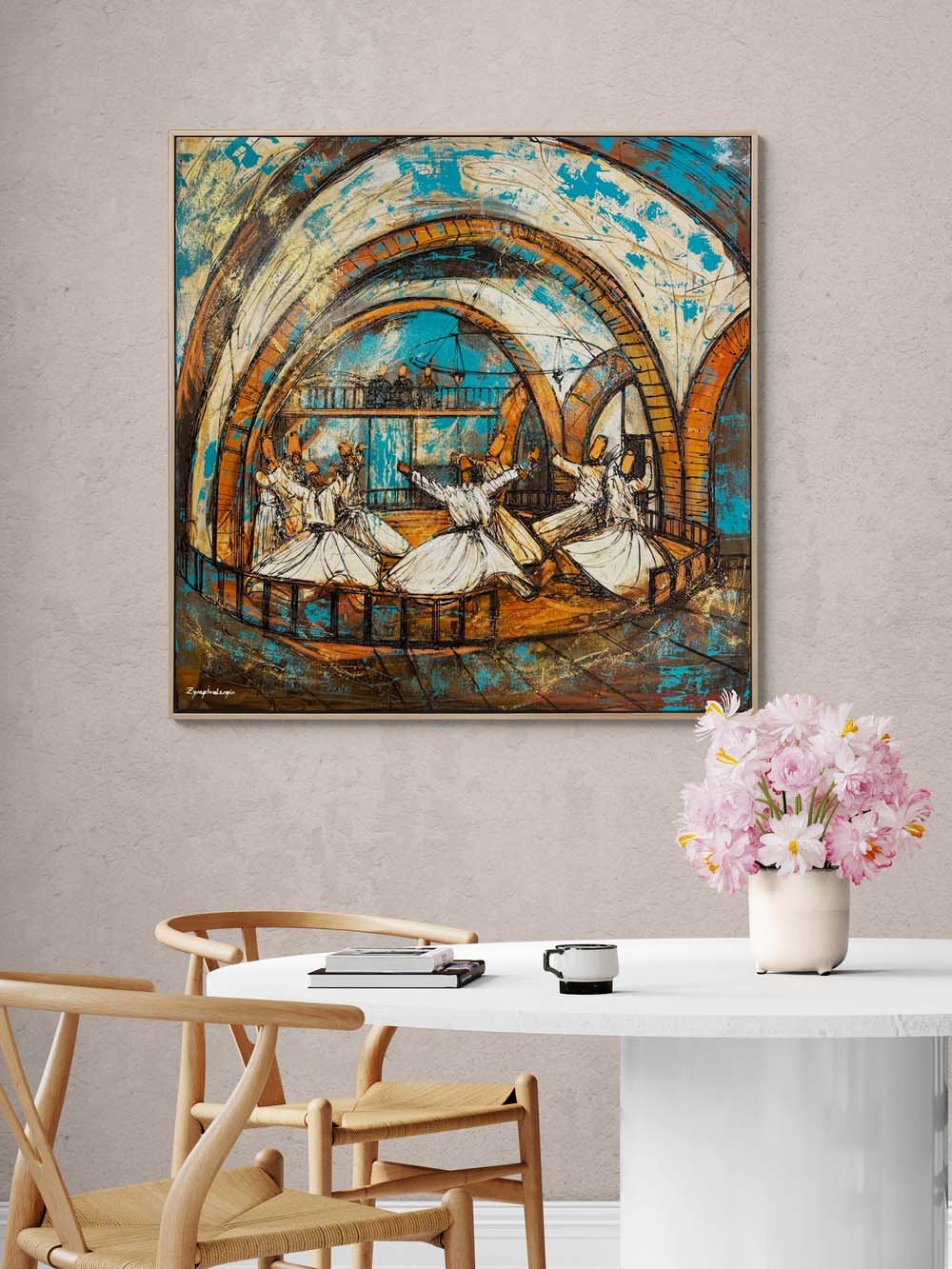 Mevlevi Dergahında Sema Yağlı Boya Tablosu