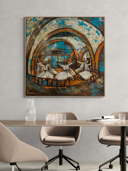 Mevlevi Dergahında Sema Yağlı Boya Tablosu