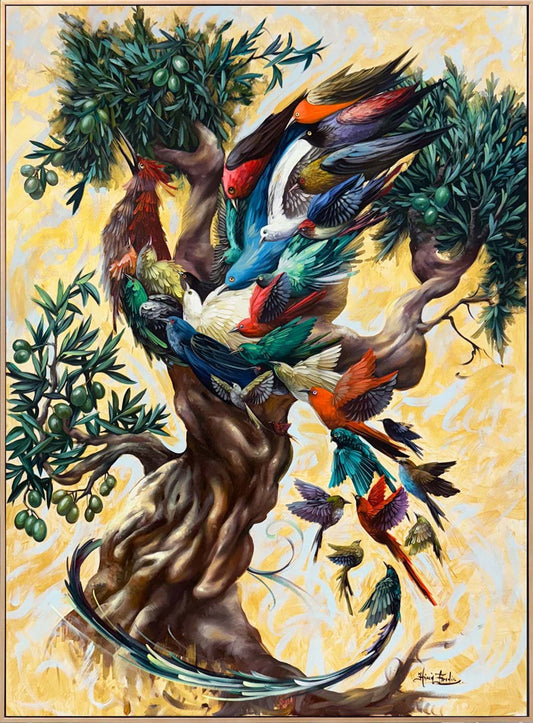 Hayat Ağacında Simurg Yağlı Boya Tablosu