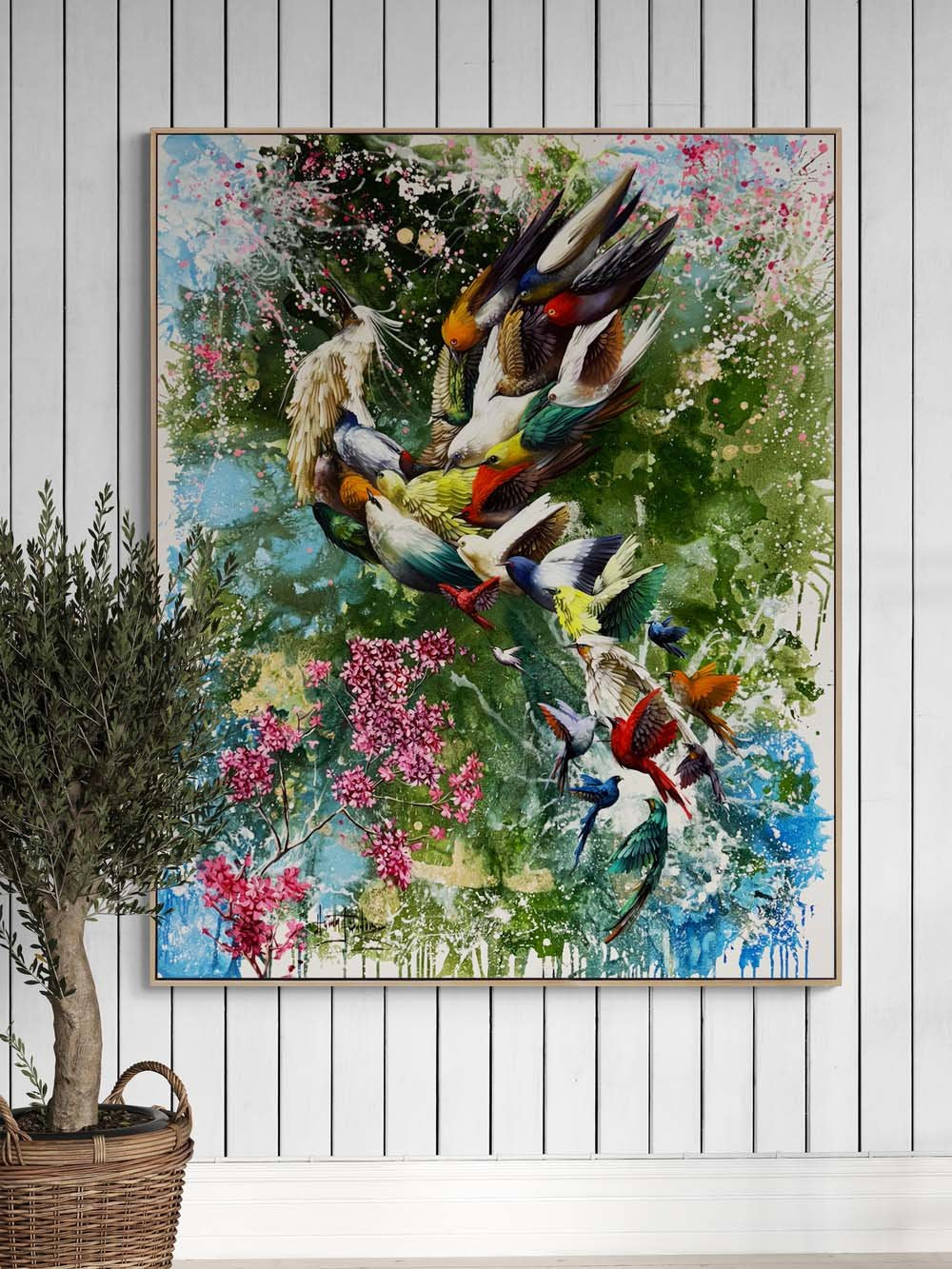 Bahar Bahçesinde Simurg Yağlı Boya Tablosu