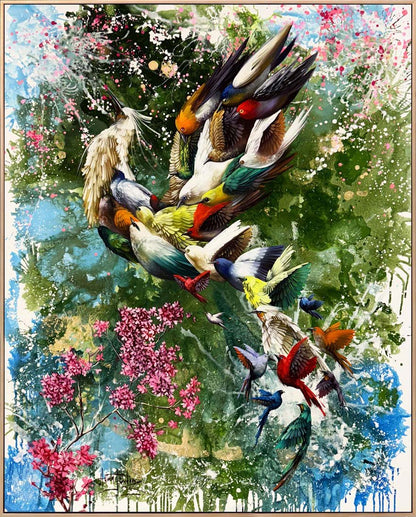 Bahar Bahçesinde Simurg Yağlı Boya Tablosu