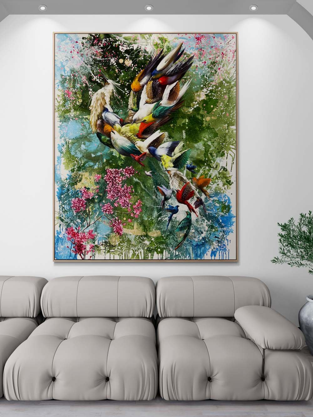 Bahar Bahçesinde Simurg Yağlı Boya Tablosu